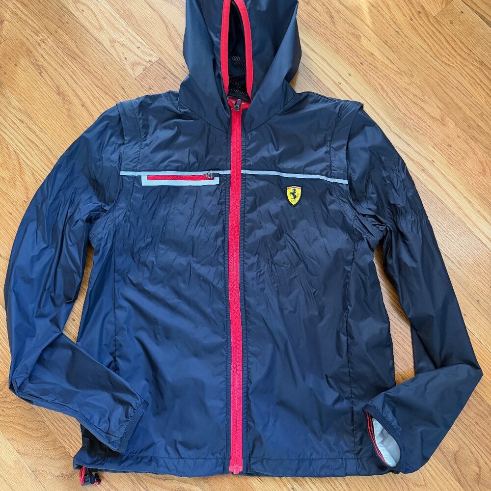 ScudeFerrari Black Windbreaker with Removable Sleeves Youth 11/12